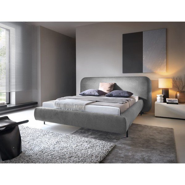 Šedá čalouněná dvoulůžková postel s úložným prostorem s roštem 160x200 cm Pointt – ELTAP-image-1