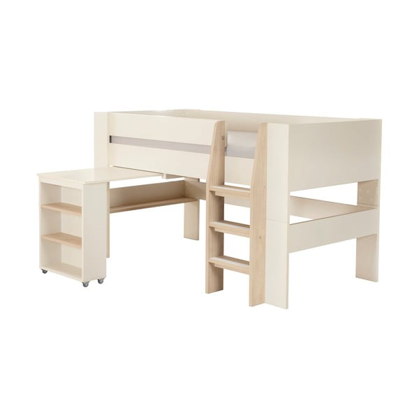 Béžová vyvýšená dětská postel s úložným prostorem bez roštu 90x200 cm Studio – Roba