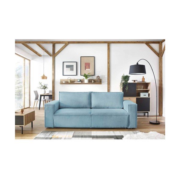 Manšestrová rozkládací/s úložným prostorem pohovka v mentolové barvě 245 cm Nihad – Bobochic Paris-image-1