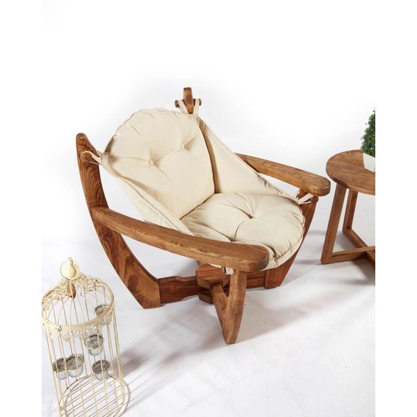 Dřevěné zahradní křeslo v krémovo-přírodní barvě Relax – Floriane Garden-image-4