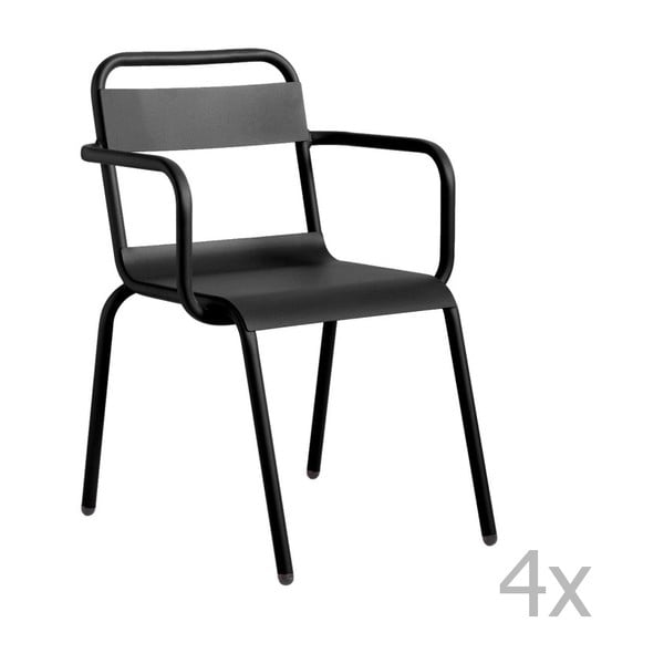 Sada 4 černých zahradních židlí s područkami Isimar Biarritz