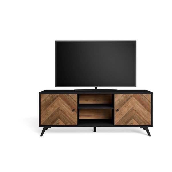 Černý TV stolek v dekoru ořechu 136x53 cm Chevrons - Marckeric-image-4