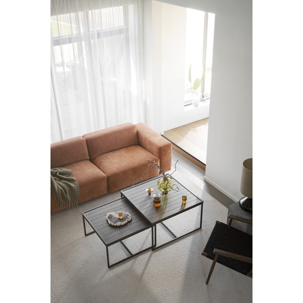 Tmavě hnědý konferenční stolek s deskou z dubového dřeva ø 80 cm Deerfield – Rowico-image-1