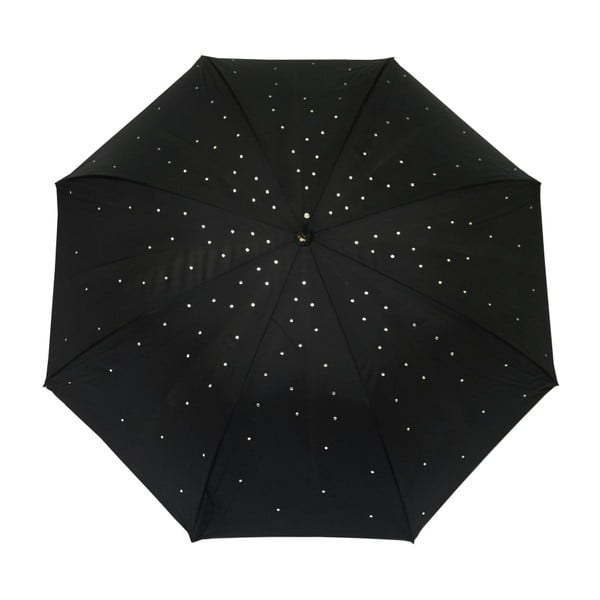 Černý holový deštník s bílými tečkami Strass, ⌀ 97 cm