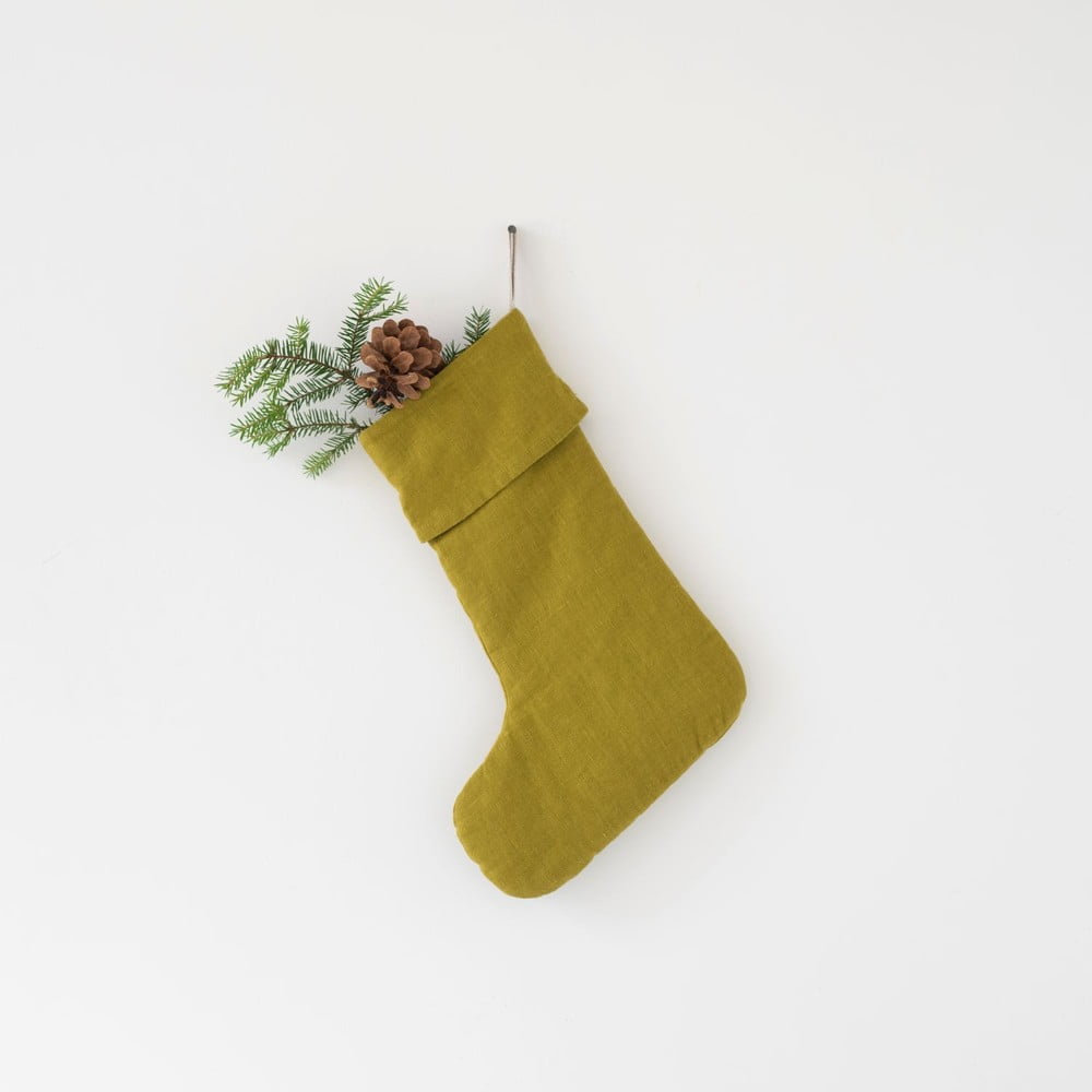 Zelená vánoční lněná závěsná dekorace Linen Tales Christmas Stocking
