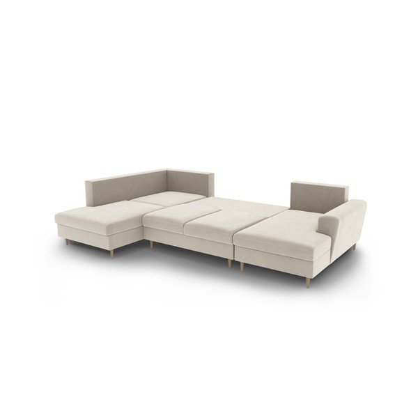 Béžová sametová rozkládací/s úložným prostorem rohová pohovka (levý roh/do "U") Kyoto – Cosmopolitan Design-image-3