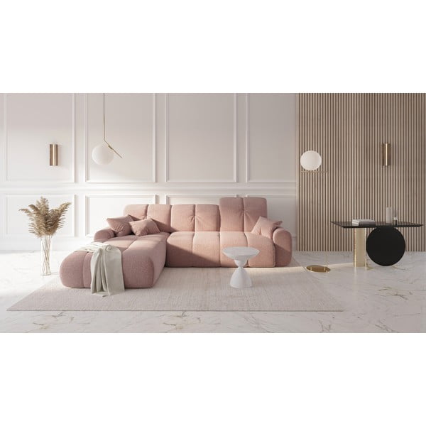 Růžová rozkládací rohová pohovka Devichy Tous, levý roh-image-1