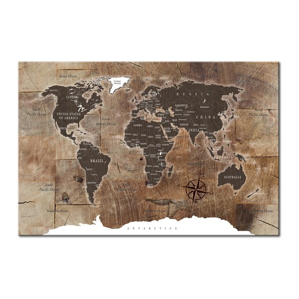 Nástěnka s mapou světa Bimago Wooden Mosaic, 90 x 60 cm
