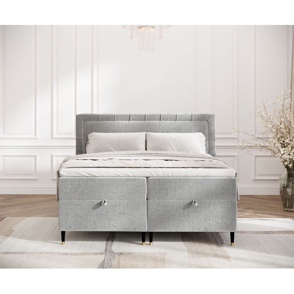 Světle šedá boxspring postel s úložným prostorem 200x200 cm Voyage – Maison de Rêve-image-4