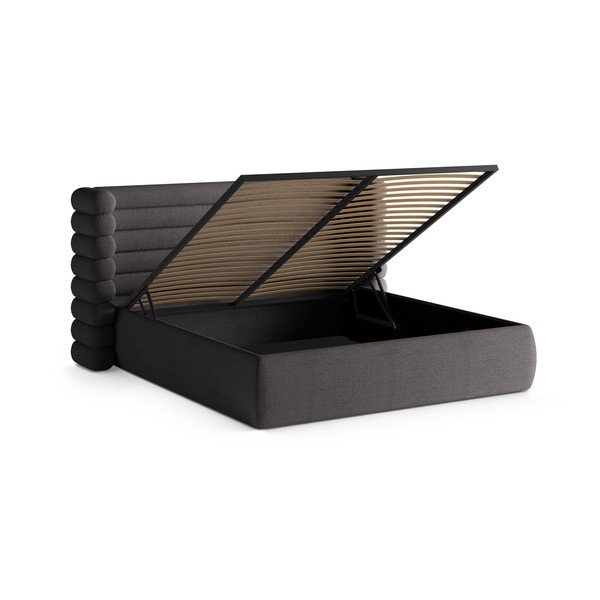 Tmavě šedá čalouněná dvoulůžková postel s úložným prostorem s roštem 200x200 cm Mount – Micadoni -image-2