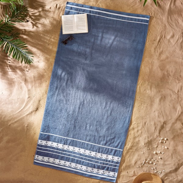 Modrá bavlněná plážová osuška 90x180 cm Anchors – Catherine Lansfield-image-1