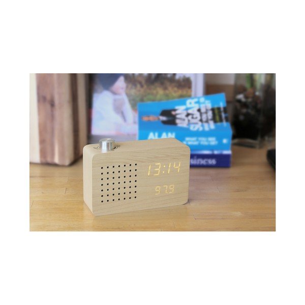 Béžový budík se žlutým LED displejem a rádiem Gingko Radio Click Clock-image-3