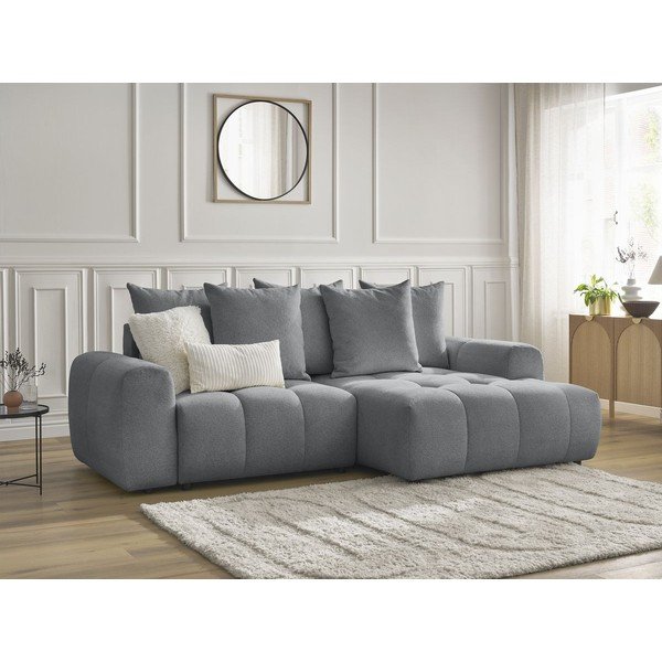 Šedá žinylková rozkládací/s úložným prostorem rohová pohovka (pravý roh/s lenoškou) Roxelane – Bobochic Paris-image-4