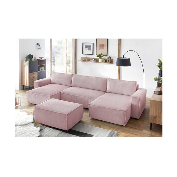 Světle růžový manšestrový taburet Nihad – Bobochic Paris-image-1