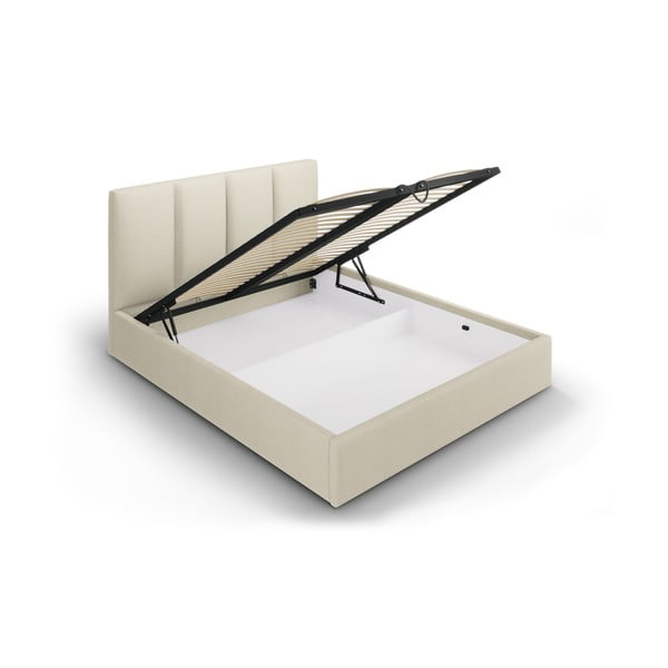 Béžová čalouněná dvoulůžková postel s úložným prostorem s roštem 140x200 cm Juniper – Mazzini Beds-image-3