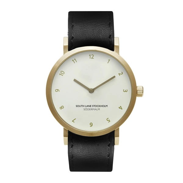 Unisex hodinky s černým řemínkem South Lane Stockholm Sodermalm Gold Big Leather