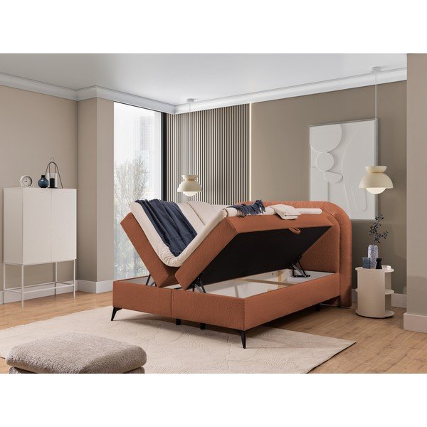 Oranžová boxspring postel s úložným prostorem 140x200 cm Ornes – Ropez-image-2