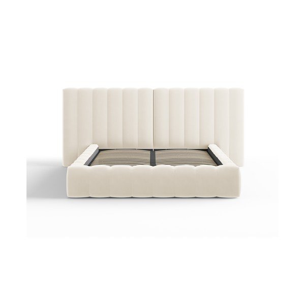 Béžová čalouněná dvoulůžková postel s úložným prostorem a roštem 160x200 cm Gina – Milo Casa-image-1