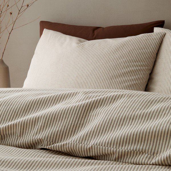 Taupe povlečení na jednolůžko 135x200 cm Cotton Rich Narrow Woven Stripe – Pineapple Elephant-image-1