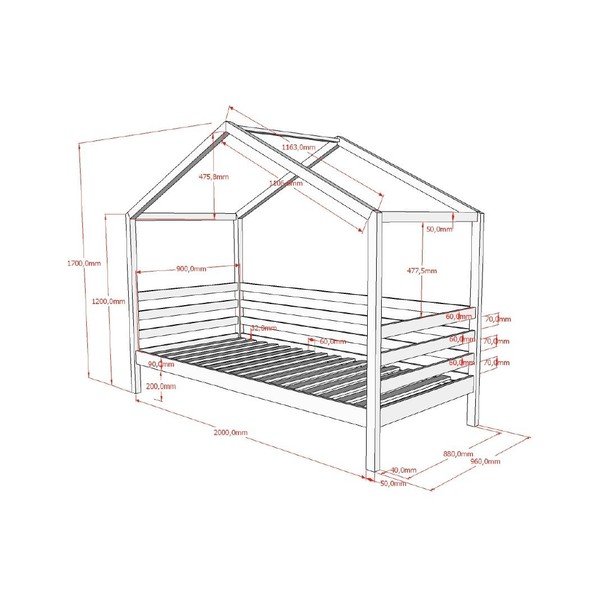Bílá domečková dětská postel z borovicového dřeva s roštem 90x200 cm Dallas – Vipack-image-2