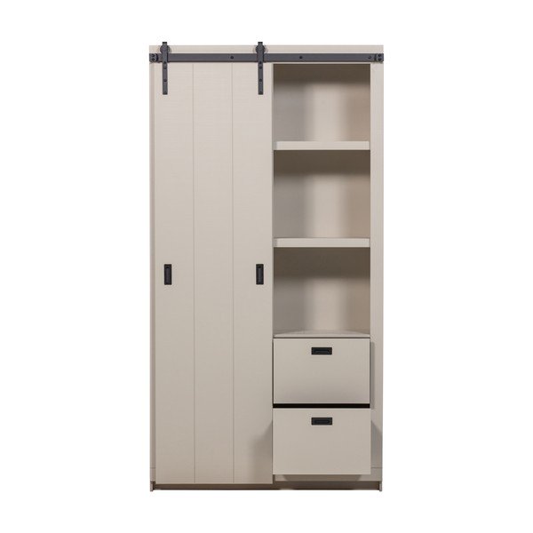 Šedobéžová skříňka z borovicového dřeva s posuvnými dveřmi 122x230x37 cm Slide – vtwonen-image-3