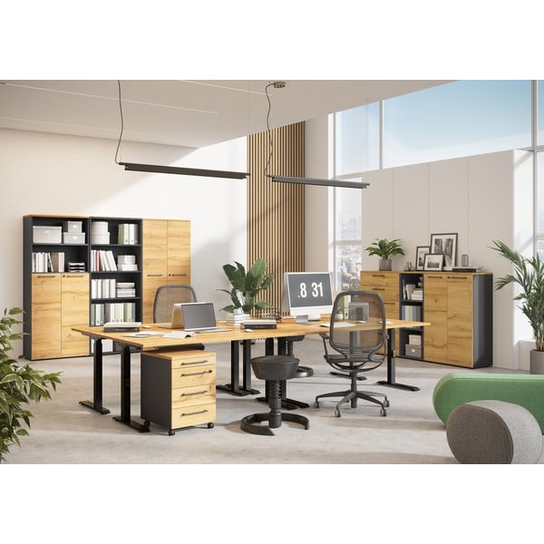 Polohovací pracovní stůl s elektricky nastavitelnou výškou s deskou v dubovém dekoru 80x160 cm Agenda – Germania-image-2