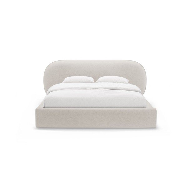 Krémová čalouněná dvoulůžková postel s úložným prostorem s roštem 160x200 cm Ovalo – Micadoni -image-4