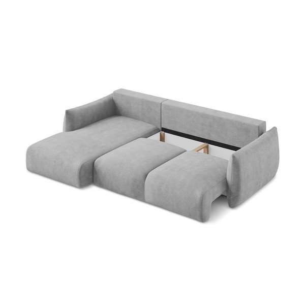 Světle šedá žinylková rozkládací rohová pohovka (levý roh/s lenoškou) Leila – Makamii-image-4