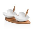 Sada 2 servírovacích misek s bambusovým podnosem a dvěma napichovátky Brandani Coeur Blanc