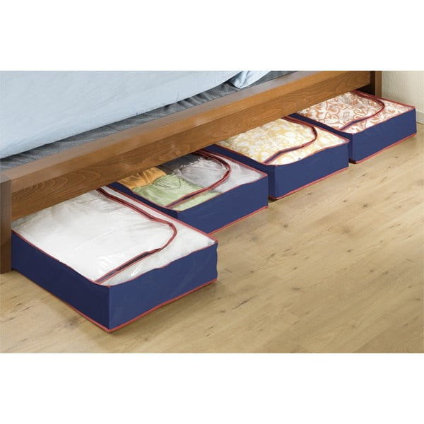 Plastové úložné boxy pod postel v sadě 4 ks 100x45x15 cm Deep Blue – Maximex-image-1