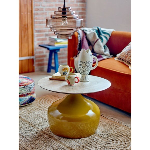 Žlutý kulatý konferenční stolek s keramickou deskou ø 60 cm Lecco – Bloomingville-image-2