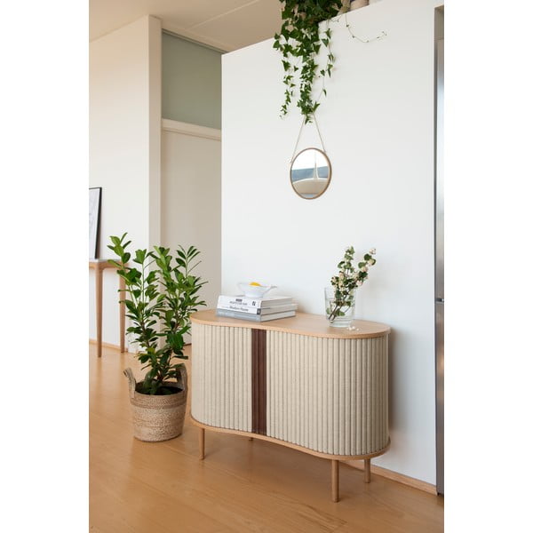 Nízká komoda v dekoru dubu v béžovo-přírodní barvě s posuvnými dveřmi 100x67 cm Audacious – UMAGE-image-1