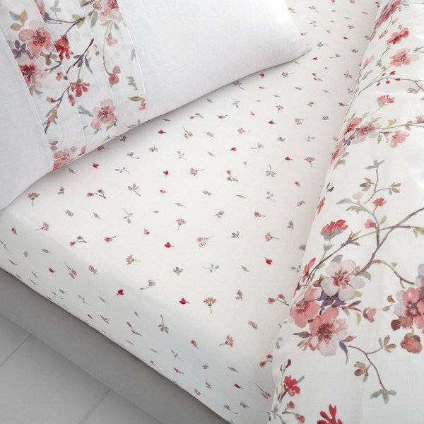 Bílo-červené prostěradlo Catherine Lansfield Jasmine Floral, 90 x 190 cm-image-1