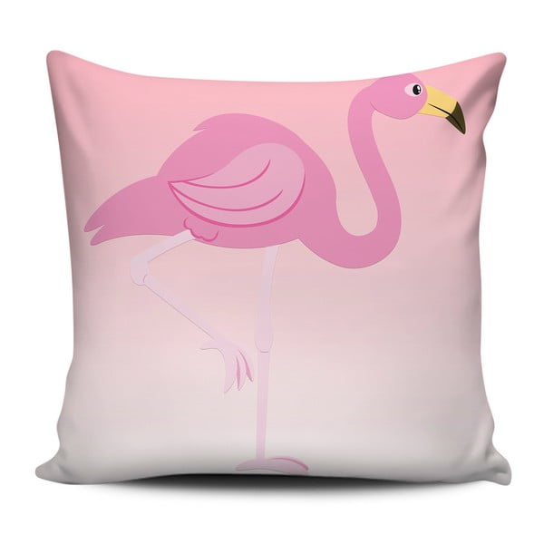 Růžovobílý polštář Home de Bleu Pink Flamingo, 43 x 43 cm