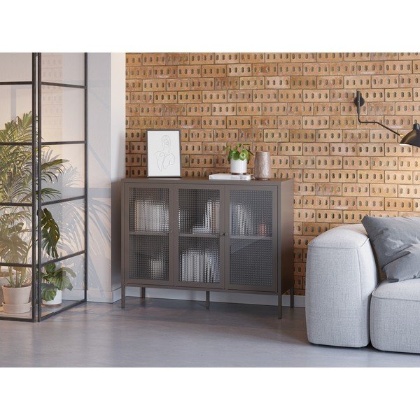 Šedá kovová vitrína 121x90x40 cm Layna – Marckeric-image-1