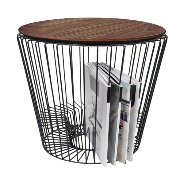 Odkládací stolek z kovu v dekoru ořechového dřeva HARTÔ, ø 50 cm