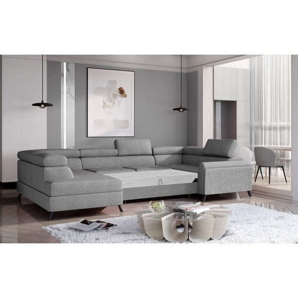 Světle šedá rozkládací/s úložným prostorem rohová pohovka (levý roh/do "U") Escada – ELTAP-image-2