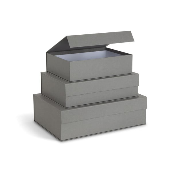 Šedé kartonové úložné boxy v sadě 3 ks s víkem 42,5x29,5x13 cm Kian Paper Laminate – Bigso