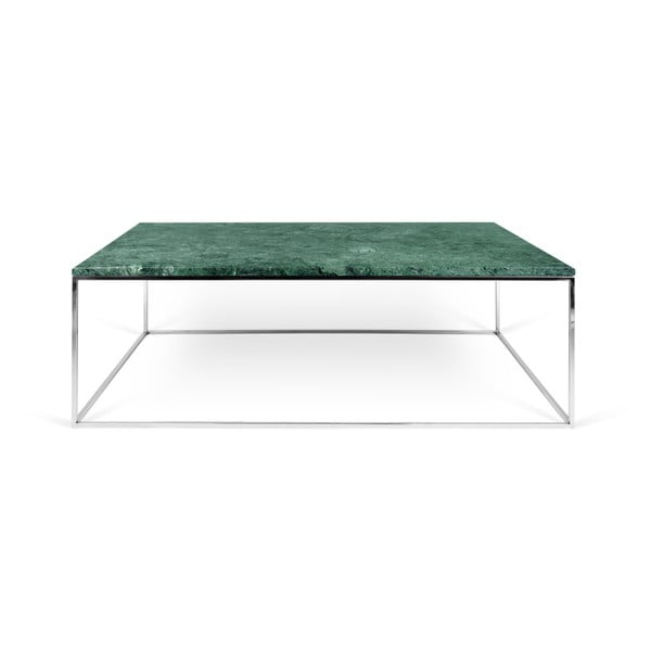 Konferenční stolek s chromovaným podnožím a zelenou mramorovou deskou TemaHome Prairie, 75 x 120 cm