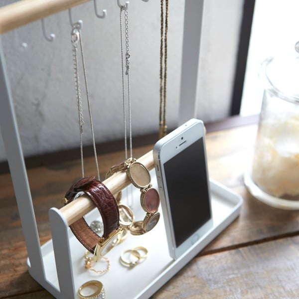 Bílý multifunkční stojánek s detailem z bukového dřeva YAMAZAKI Tosca-image-2