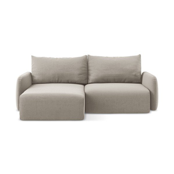 Taupe sametová rozkládací/s úložným prostorem rohová pohovka (levý roh/s lenoškou) Kalena – Makamii