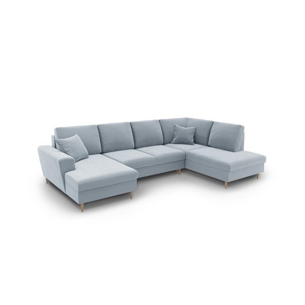 Světle modrá sametová rozkládací/s úložným prostorem rohová pohovka (pravý roh/do "U") Kyoto – Cosmopolitan Design-image-1