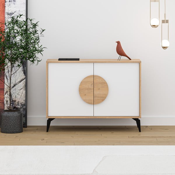 Nízká komoda v dekoru dubu v bílo-přírodní barvě 110x82 cm Vae – Marckeric-image-2