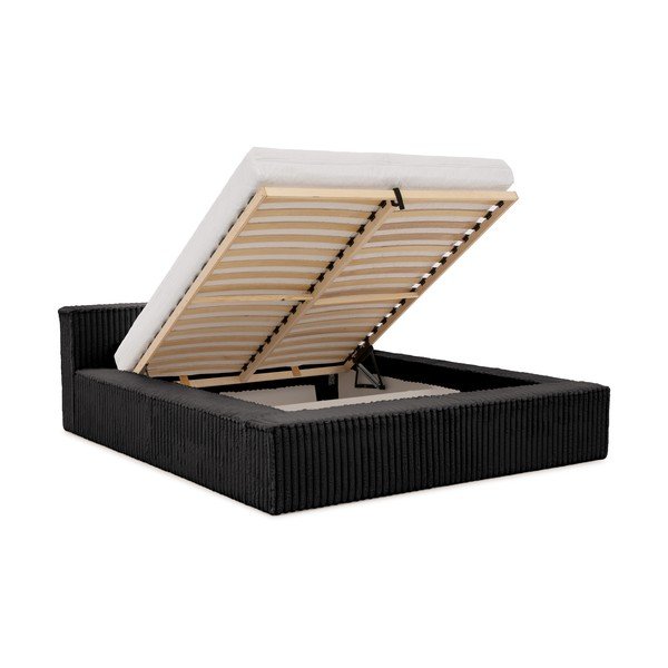 Černá čalouněná dvoulůžková postel s úložným prostorem s roštem 200x200 cm Cloe – Ropez-image-2