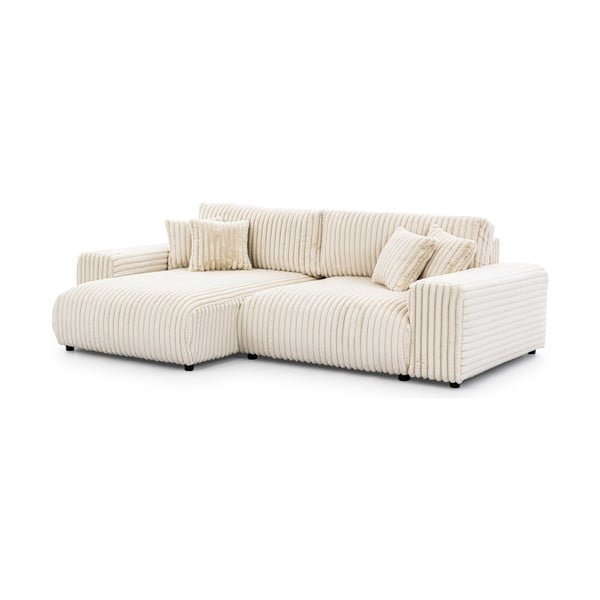 Krémová manšestrová rozkládací/s úložným prostorem rohová pohovka (levý roh) Sarina – Ropez