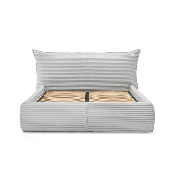 Světle šedá čalouněná dvoulůžková postel s úložným prostorem a roštem 160x200 cm Jade – Bobochic Paris-image-4