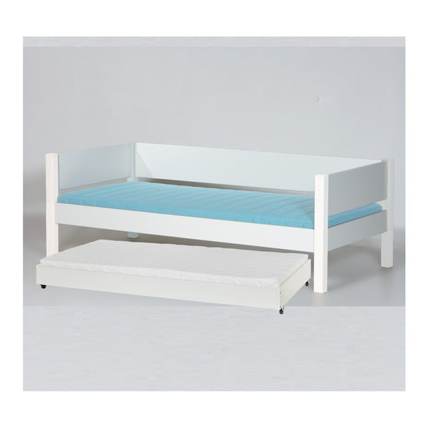 Bílá dětská postel s bezpečnostními postranními pelestmi a výsuvnou přistýlkou Manis-h Liv, 90 x 200 cm