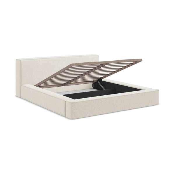 Krémová čalouněná dvoulůžková postel s úložným prostorem s roštem 140x200 cm Noho – Makamii-image-2