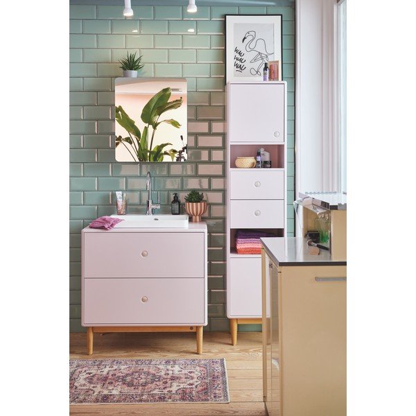 Růžová závěsná koupelnová skříňka se zrcadlem 50x58 cm Color Bath – Tom Tailor-image-1