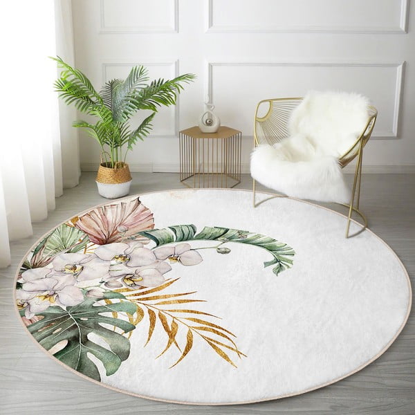 Krémový pratelný kulatý koberec vhodný pro robotické vysavače ø 100 cm Comfort – Mila Home-image-1